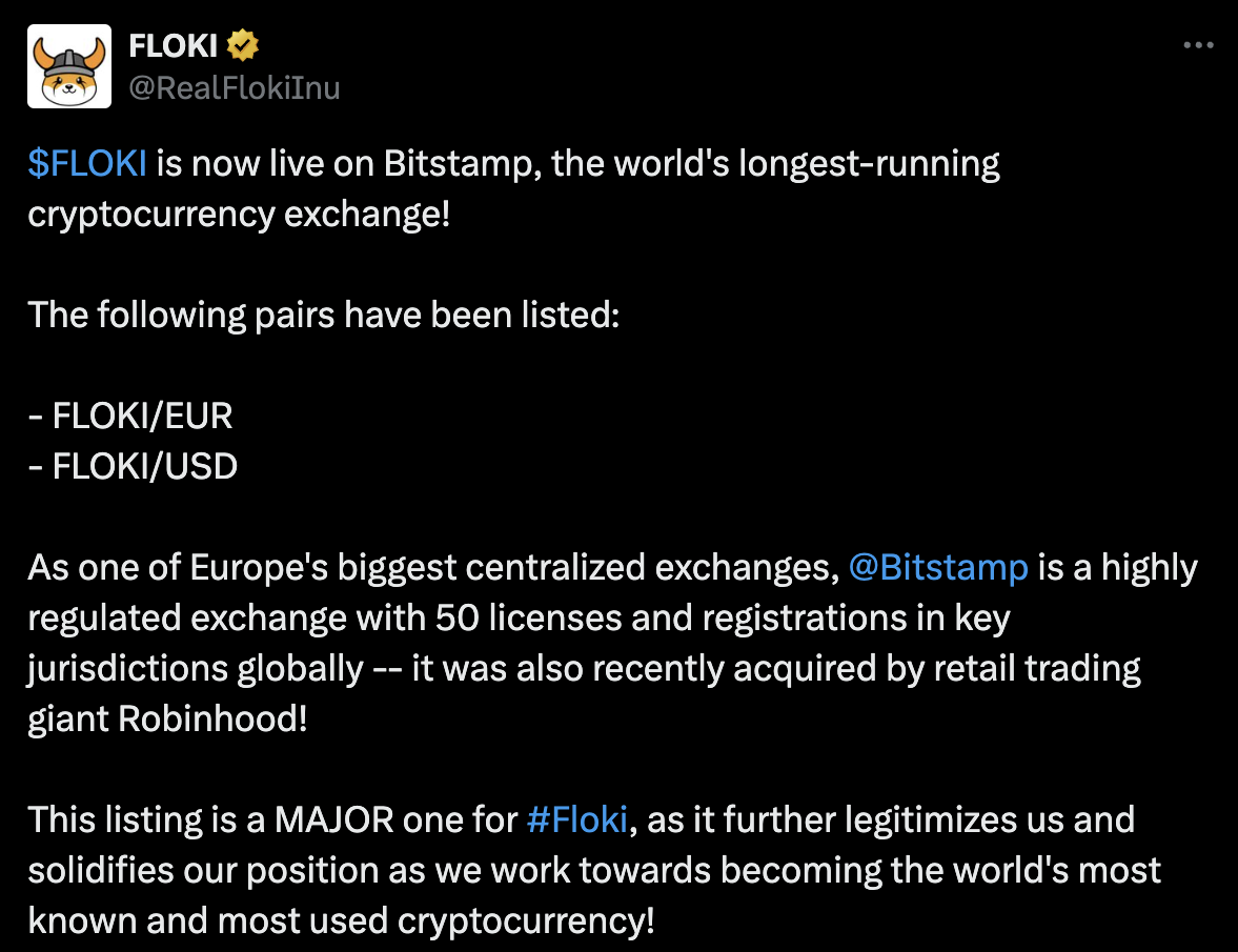 Breaking! Floki Exchange Listing on Bitstamp, What’s Next For The Memecoin?